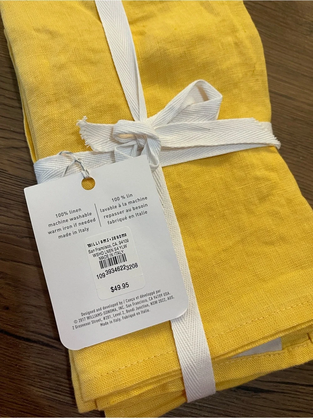 Williams Sonoma Yellow Washed Linen Napkins - Set of 4 Dinner Napkins